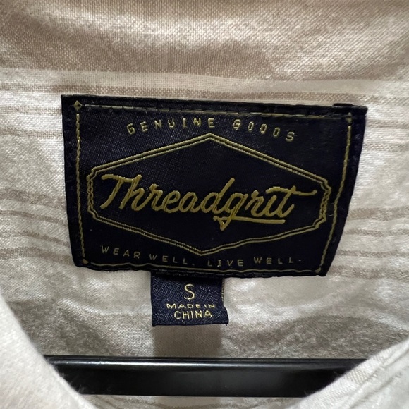 Threadgrit Button down top Tan & Cream stripe Size Small - Picture 5 of 7